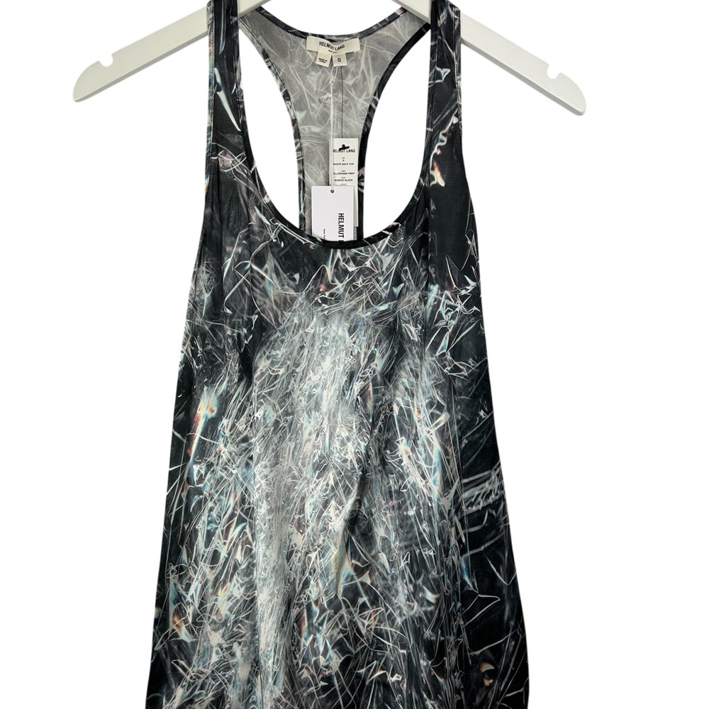 Helmut Lang Black & Grey Cellophane Graphic Print Size S Tank Top